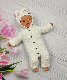 Дитячий в'язаний чоловічок для новонародженного з капюшоном та шапочкою