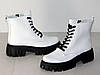 Черевики жіночі шкіряні на шнурівці демісезон білі на чорній підошві, фото 4