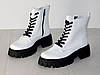 Черевики жіночі шкіряні на шнурівці демісезон білі на чорній підошві, фото 6
