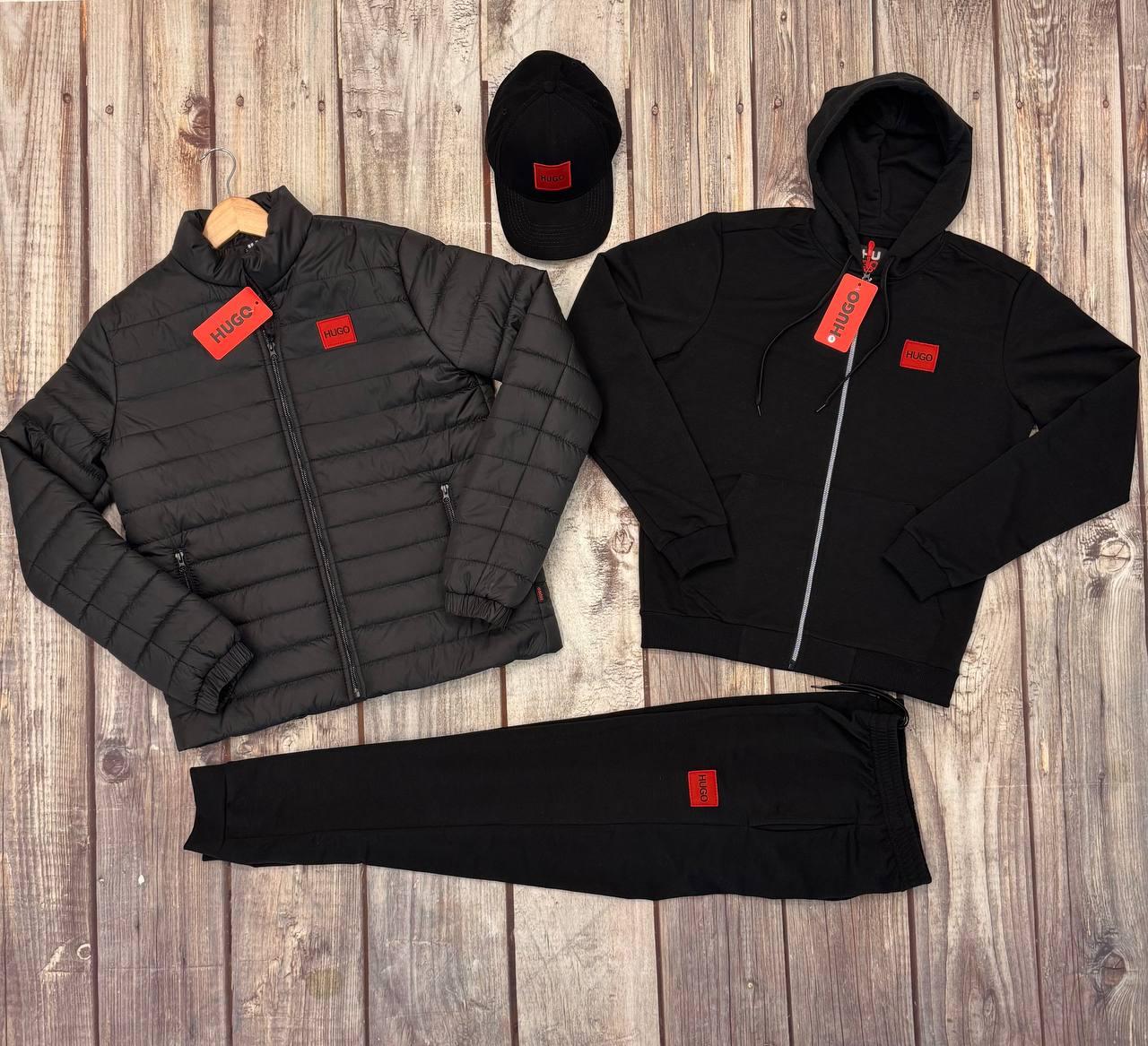 Спортивний чоловічий комплект Hugo (костюм+куртка+кепка)
