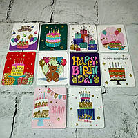 Листівки міні подарункові Happy birthday з блискітками 7,1х8,2 см Мікс 10 шт 5504-3-1
