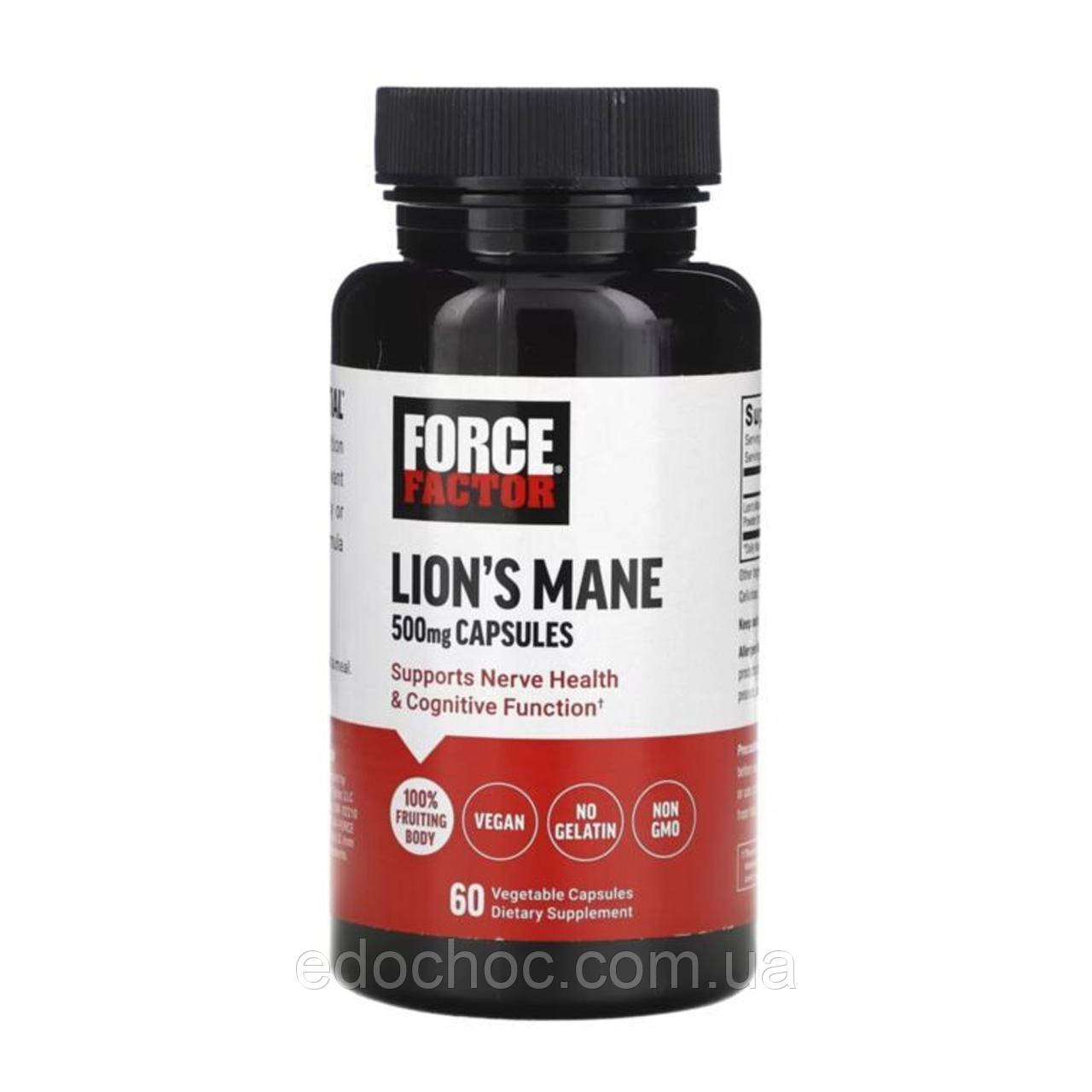 Їжовик гребінчастий, Lion's Mane, Force Factor, 500 мг, 60 рослинних капсул FOA-66038