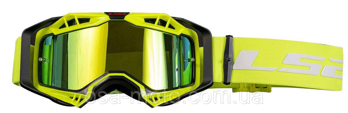 Маска кросова LS2 Aura Pro Goggle Black Yellow with Iridium Visor, фото 1