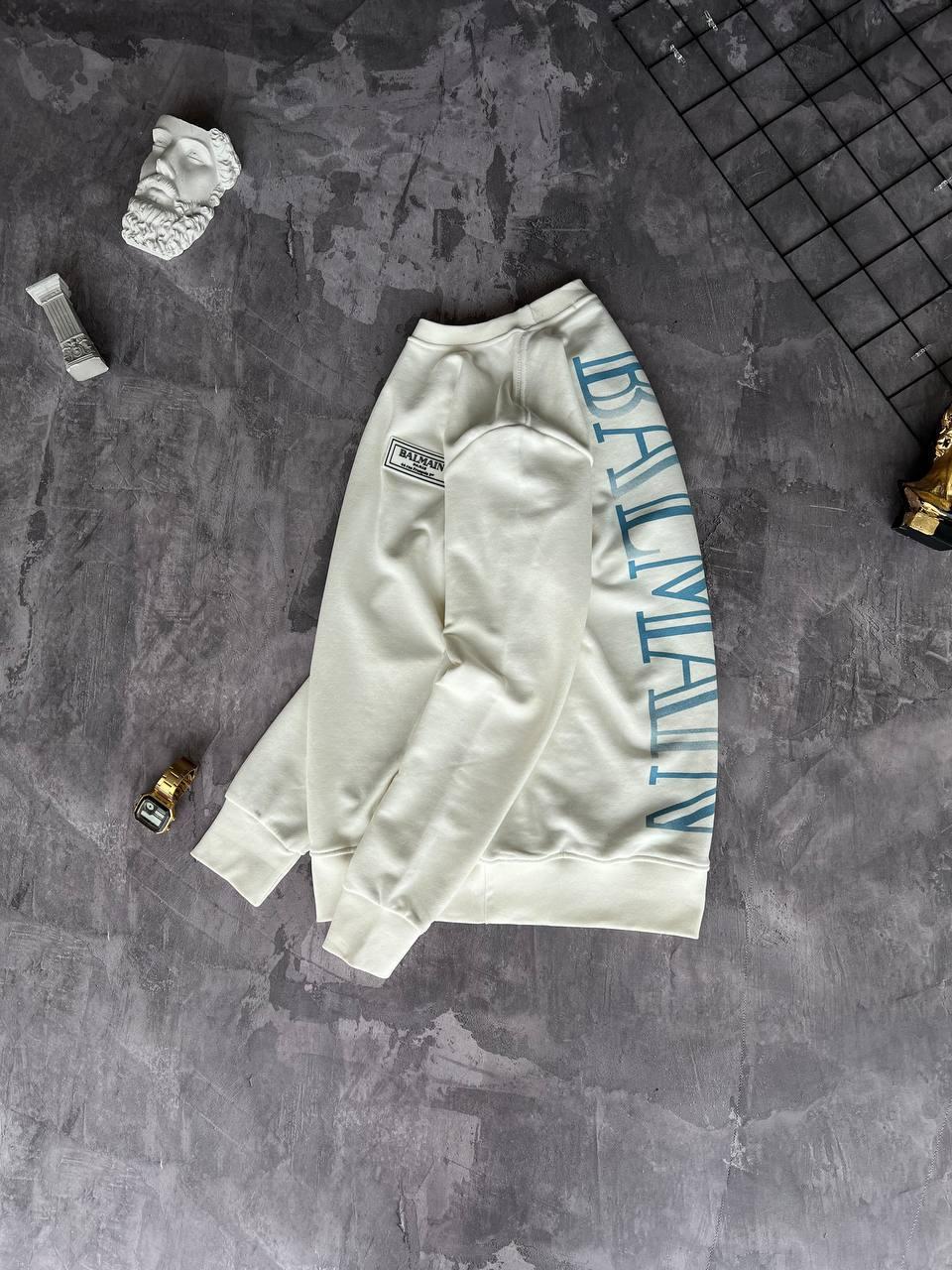 Світшот чоловіча кофта біла весна-осінь без капюшона фірмова Balmain