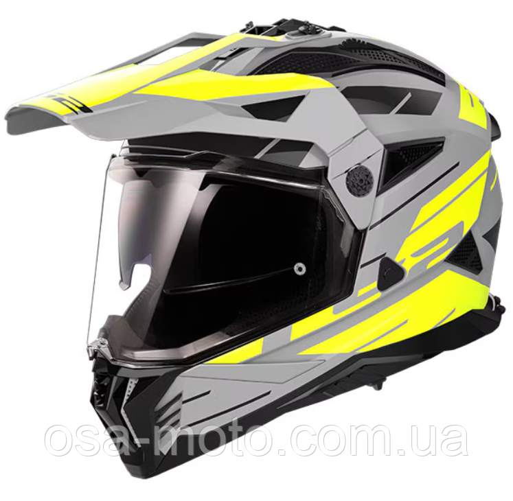 Мотошолом LS2 MX702 Pioneer 2 Namib Matt Grey Hi-Vis Yellow M