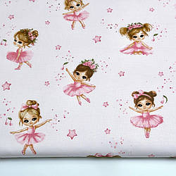 Бязь "Балерини з рожевими зірками на світло-рожевому тлі, №5462