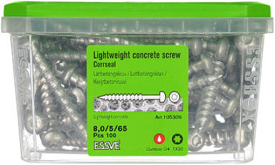 Шуруп ESSVE CORRSEAL для легкого бетона, 8*65 полукругл.TX30 (100 шт/уп)