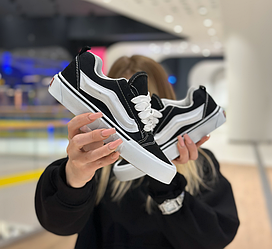 Чоловічі жіночі кеди Vans Knu Skool Black White Ванс Кну дуті чорно-білі