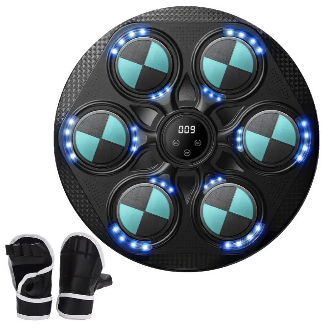 Тренувальний боксерський тренажер LY-837 з музикою і підсвічуванням Діаметр 41.5 см + рукавички в комплекті, фото 1