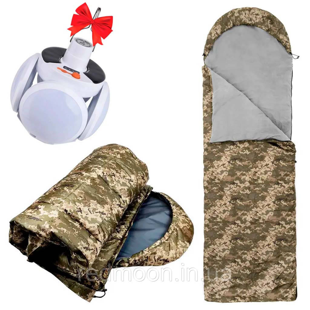 Спальний мішок із капюшоном + Подарунок Акумуляторний ліхтар BL 2029 / Спальник зимовий / Спальник зсу