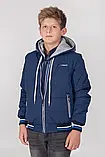 Демісезонна коротка куртка жилетка 2в1 для хлопчика на весну осінь Осінній бомбер підлітковий трансформер синій 140, фото 3