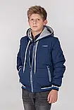Демісезонна коротка куртка жилетка 2в1 для хлопчика на весну осінь Осінній бомбер підлітковий трансформер синій 140, фото 4