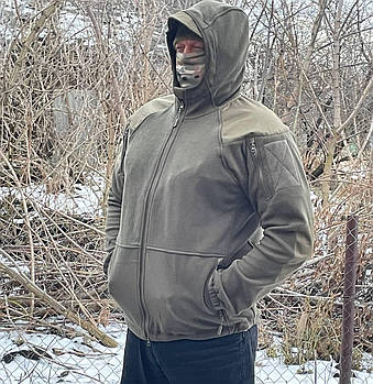 Флісова кофта Олива з капюшоном та вставками