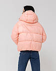 Жіноча стьобана коротка куртка оверсайз персикова до -5°С з капюшоном утеплена весняна осіння, фото 2
