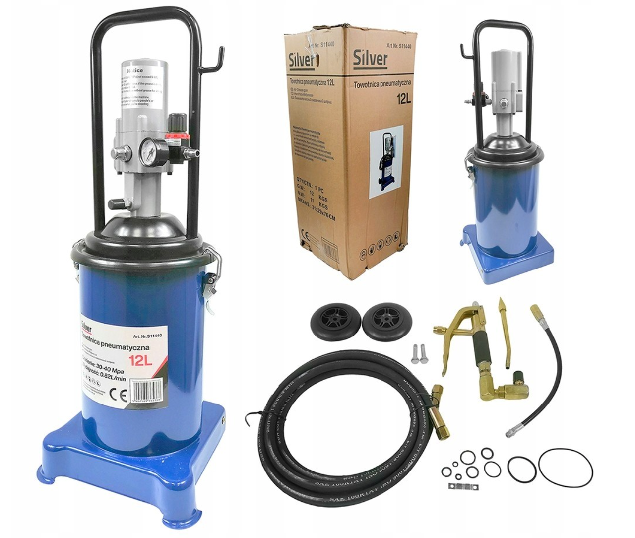 Нагнітач мастила пневматичний з перекатною ємністю 12л Silver S11440