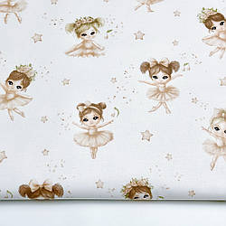Бязь "Балерини з бежевими зірками на білому тлі", №5463