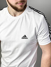 Чоловіча футболка Adidas спортивна футболка Адідас біла зі смужками, фото 5