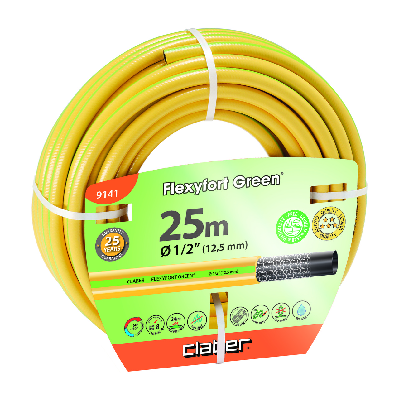Claber Шланг поливальний 1/2" 25м Flexyfort Green, жовтий з зел. полосою