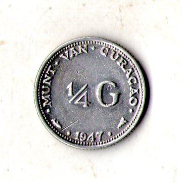 Кюрасао › Королева Вільгельміна ¼ гульдена,1947 рік Срібло №3463