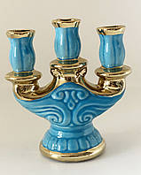 Керамічний трисвічник блакитний. Висота 12 см, отвір 2,5 см