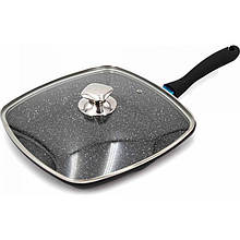 Сковорода гриль Cheffinger CF-GP28, з кришкою та мармуровим покриттям, діаметром 28см