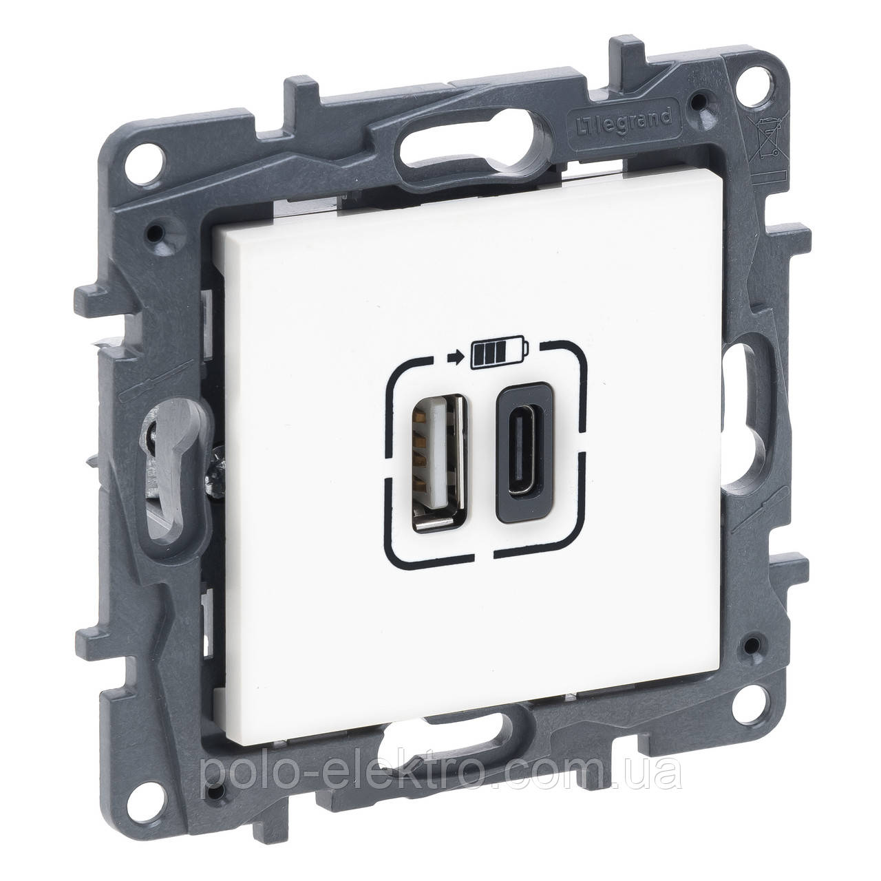 Розетка USB Тип А+C 12Вт+15Вт 5 В колір білий Niloe Step Legrand