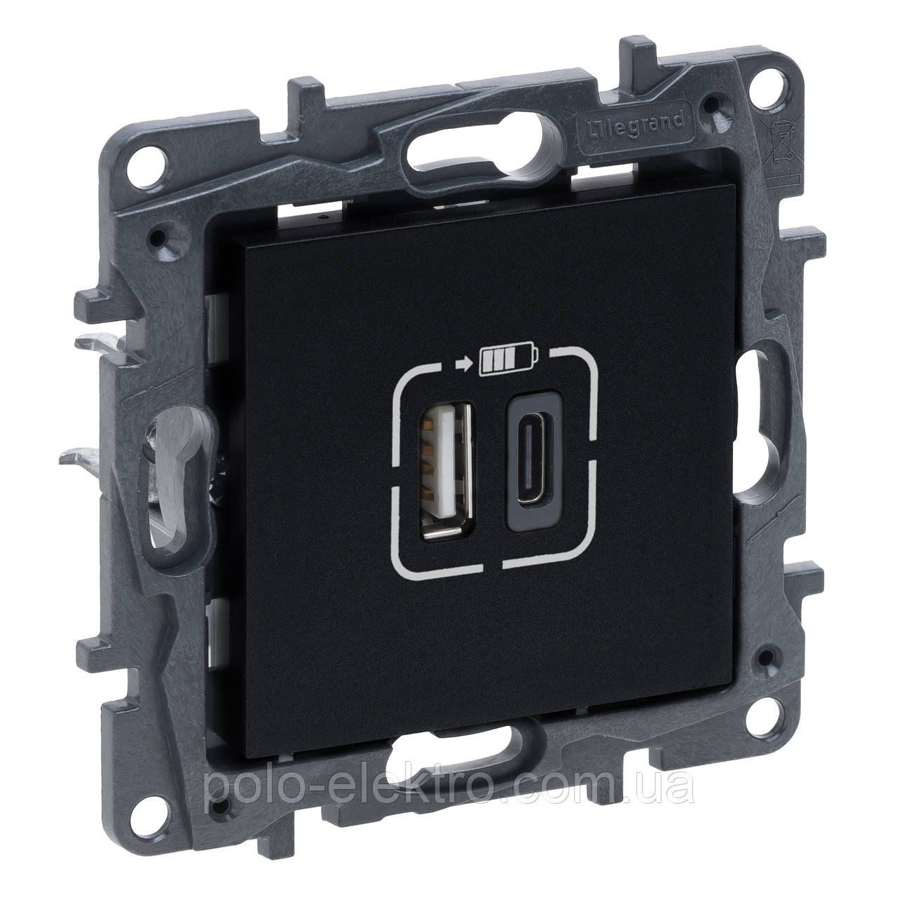 Розетка USB Тип А+C 12Вт+15Вт 5 В колір чорний Niloe Step Legrand
