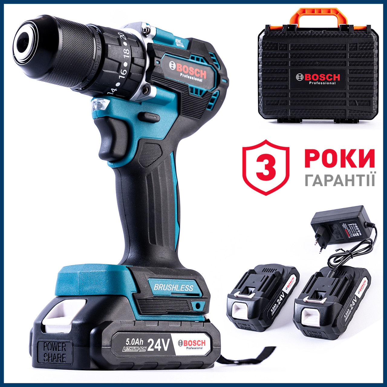 Безщітковий акумуляторний ударний шуруповерт Bosch GSR-120li PRO (24 V, 5 Ah) Потужний дриль-шурупокрут Бош bs