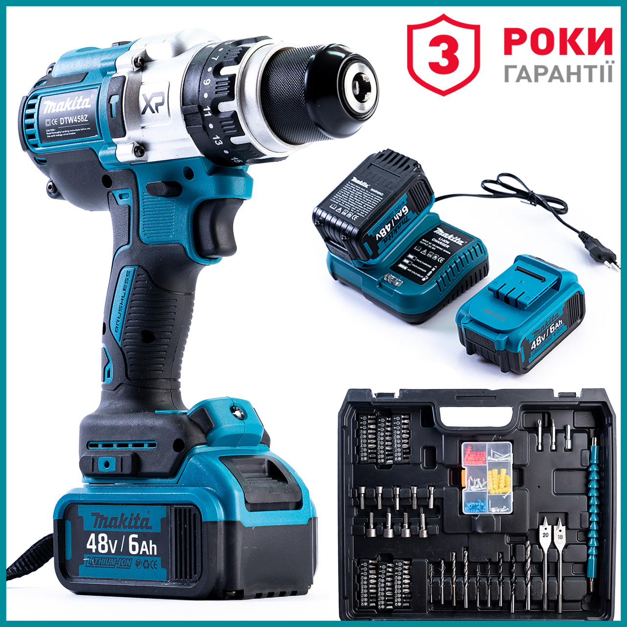 Ударний акумуляторний дриль-шуруповерт Makita DTW458Z (48V, 6AH) Безщітковий із великим набором Макіта 13 мм bs