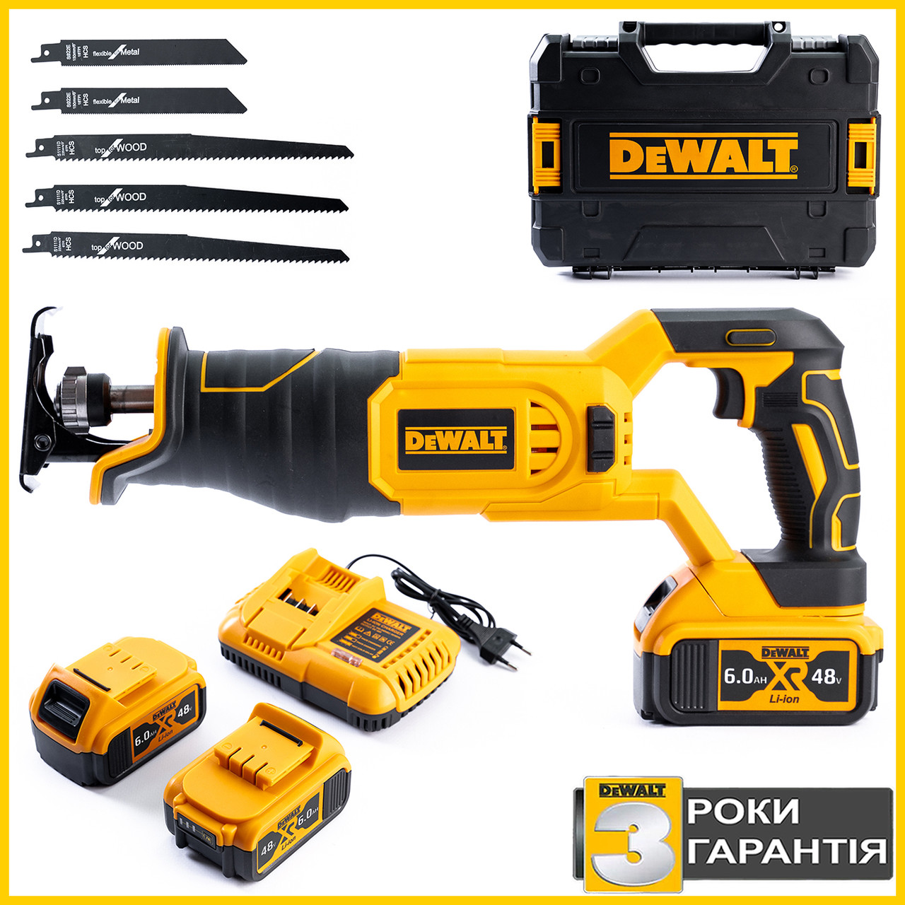 Акумуляторна шабельна пила DeWalt DCS385N (48V, 6 AH) АКБ ножівка Деволт з індикатором заряду bs