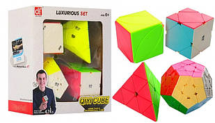 QiYi Luxurious Cube Set E stickerless | Подарунковий набір головоломок (Pyraminx, Skewb, Megaminx, Ivy cube)