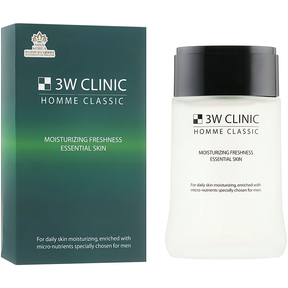 Чоловік освіжаючий тонер для обличчя 3W Clinic Homme Classic Moisturizing Freshness Essential Skin 150 мл, фото 1