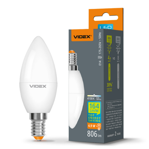 Лампа LED C37h 4,9W E14 4100К Videx