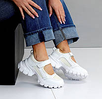 Кросівки білі жіночі шкіряні на липучці легкі дихаючі з сіткою зручні стильні Viki