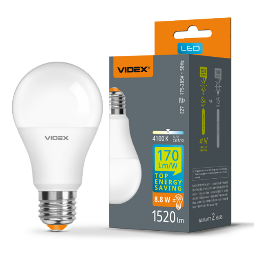 Лампа A60h 8,8W E27 4100 К LED Videx