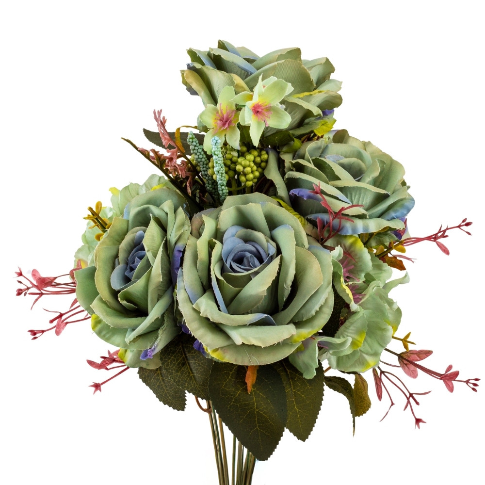 Букет “Квітковий коктейль” (7 бутонів троянд, 4 гортензії), зелений, 51 см ELISEY, фото 1