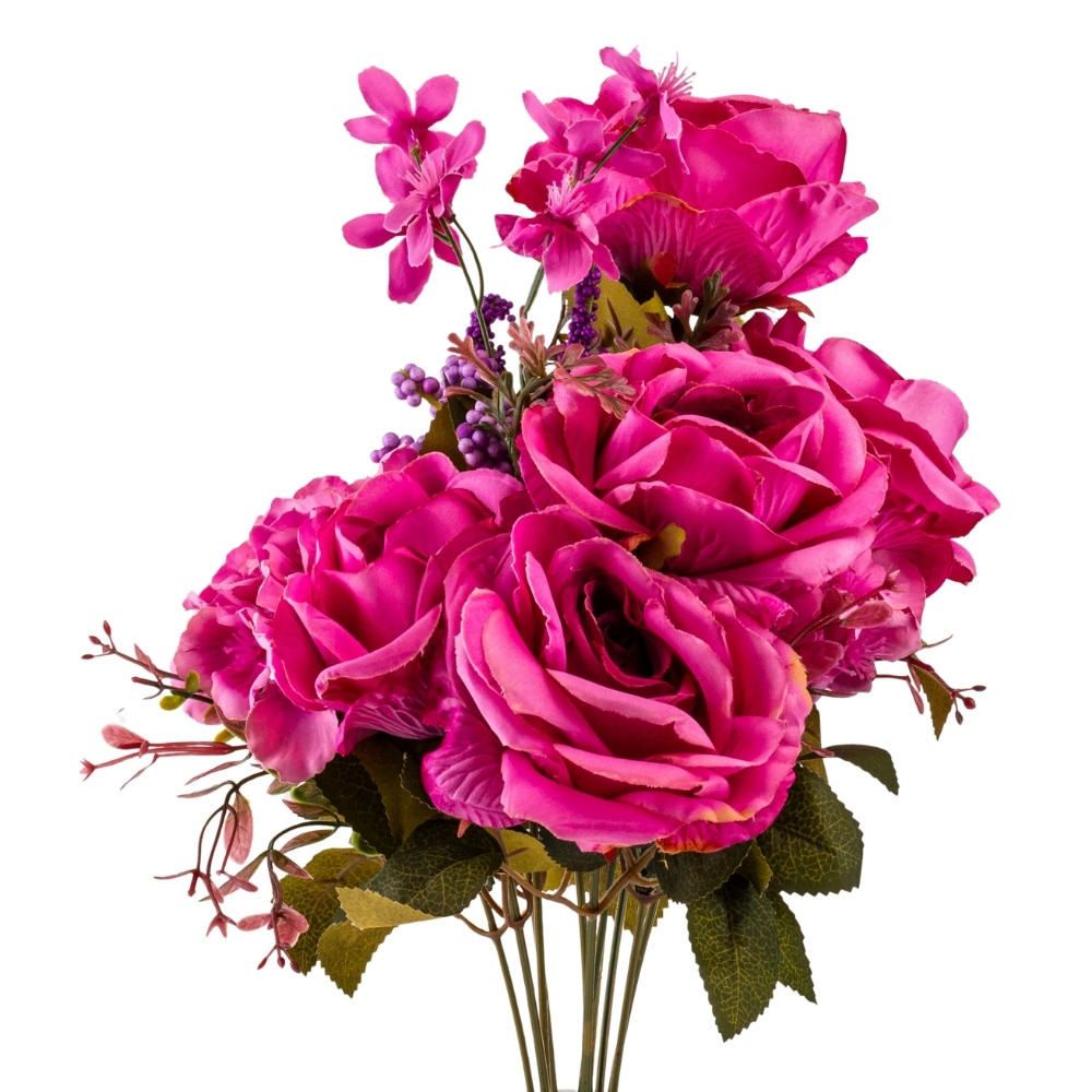 Букет “Квітковий коктейль” (7 бутонів троянд, 4 гортензії), фуксія, 51 см ELISEY, фото 1