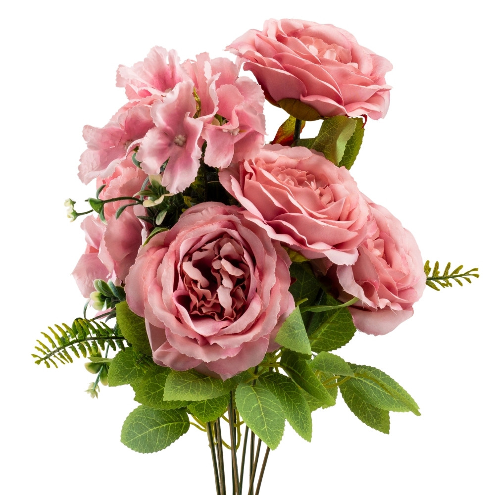 Букет “Квітковий коктейль” (7 бутонів троянд, 4 гортензії), рожевий, 51 см ELISEY, фото 1