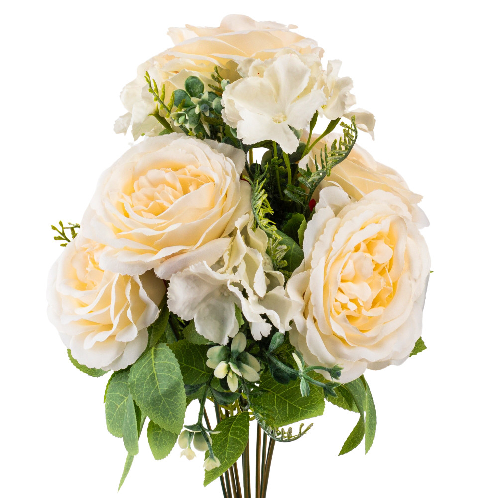 Букет “Квітковий коктейль” (7 бутонів троянд, 4 гортензії), кремовий, 51 см ELISEY, фото 1