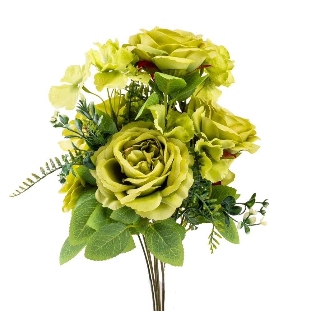 Букет “Квітковий коктейль” (7 бутонів троянд, 4 гортензії), зелений, 51 см ELISEY, фото 1