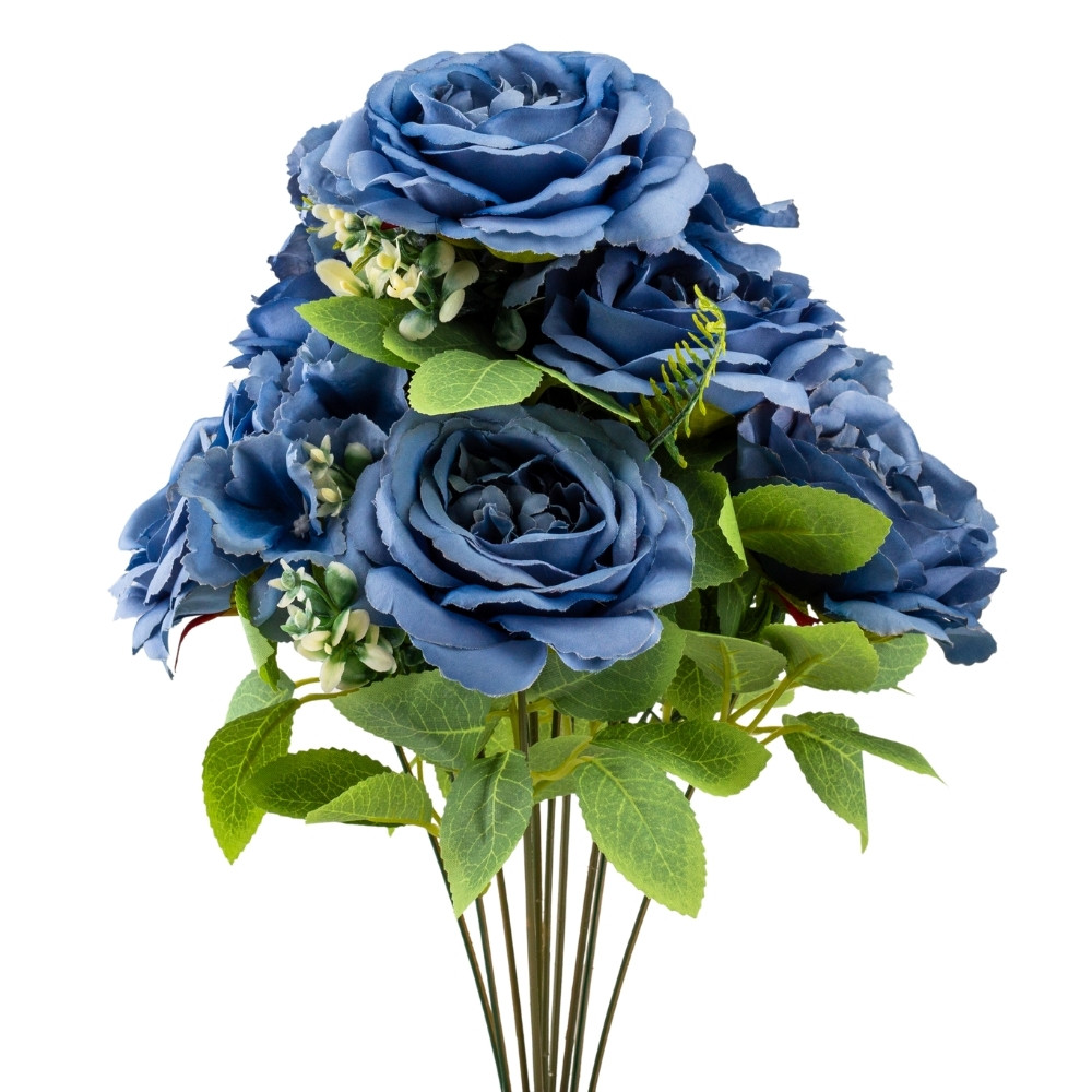 Букет “Квітковий коктейль” (7 бутонів троянд, 4 гортензії), синій, 51 см ELISEY, фото 1