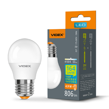 Лампа G45h 4,9W E27 4100К LED Videx