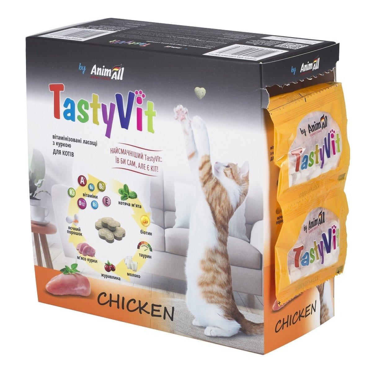 AnimAll TastyVit вітамінізовані ласощі для котів з куркою, 600 шт (50 пакетів по 12 шт)