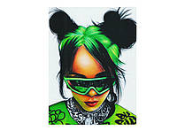 Аплікація пришивна на Атласі колір зелений "Billie Eilish" 18×23,5 см