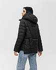Жіноча стьобана куртка чорна до -5°С з капюшоном з утеплювачем весняна осіння, фото 2