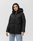 Жіноча стьобана куртка чорна до -5°С з капюшоном з утеплювачем весняна осіння, фото 4