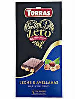 Шоколад Torras Zero молочний з фундуком без цукру 150 г, 15 шт/ящ