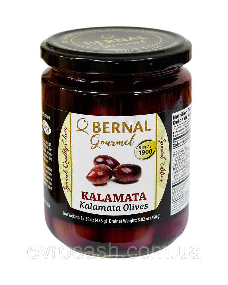 Оливки Bernal Gourmet Kalamata 436 г (суха вага 250 г) 12 шт. ящик