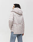 Жіноча стьобана куртка молочна до -5°С з капюшоном з утеплювачем весняна осіння, фото 4