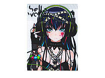 Аплікація пришивна Аніме колір чорно-білий "Дівчина в навушниках" 18×23,5 см
